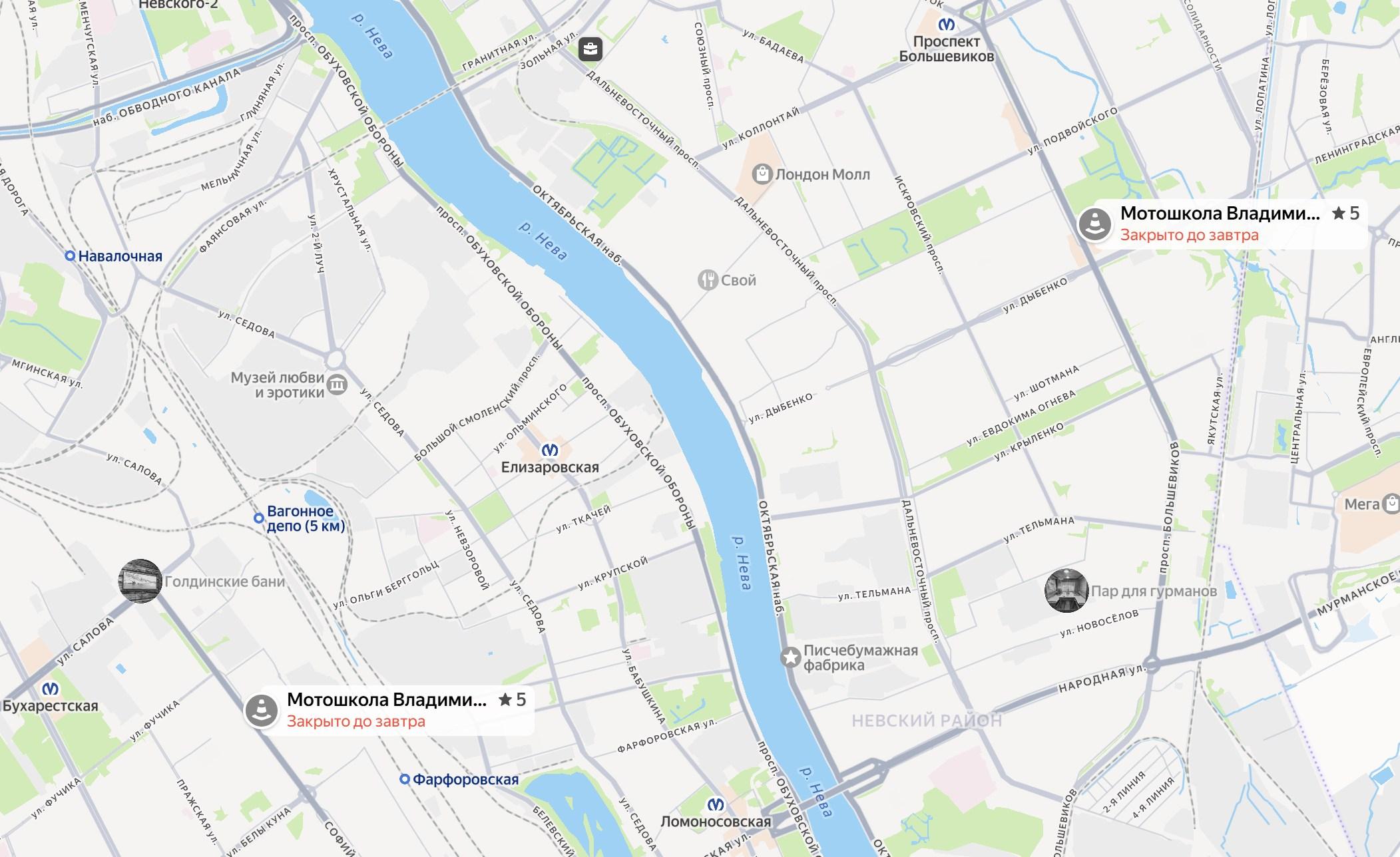 Карта площадок Bogov Team: Бухарестская и Дыбенко